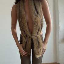 Fur Halterneck Backless Tie Up Vest GZJQ-K25B80910