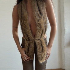 Fur Halterneck Backless Tie Up Vest GZJQ-K25B80910
