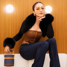 Plus Size Fashion Fuzzy Ball Cardigan Tops GHXF-HX0234