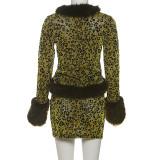 Fur Collar Patchwork V-Neck Top and Mini Skirt Set GZJQ-K25S82007