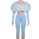 Fur Patchwork Tight Jumpsuit GZJQ-K25Q80180
