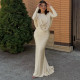 Long Sleeve Pleated Patchwork Maxi Dress GZJQ-K25D82048