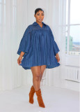 Loose Denim Pleated Casual Dress GTJR-RC3332