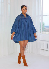 Loose Denim Pleated Casual Dress GTJR-RC3332