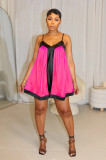 V Neck Color Block Satin Patchwork Mini Dress GTJR-RC3329