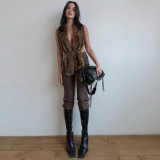 Fur Halterneck Backless Tie Up Vest GZJQ-K25B80910