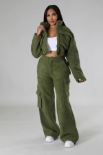Plus Size Lamb Fleece Long Sleeve Warm Pants Suit GHXF-HX0373