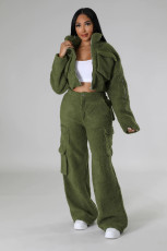 Plus Size Lamb Fleece Long Sleeve Warm Pants Suit GHXF-HX0373