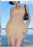 Hollow Out See Through Slash Neck Mini Dress GKLK-D3813792