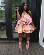 Layered Print Fishbone Halter Mini Dress GTJR-RC3168
