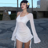 Hollow Out See Through Slash Neck Mini Dress GKLK-D3813792