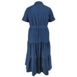 Plus Size Short Sleeve Lapel Denim Maxi Dress GDAM-218510