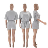 Short Sleeve Solid Two Piece Shorts Set SSNF-211299