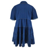Plus Size Short Sleeve Slim Denim Loose Mini Dress GDAM-218662