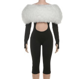 Fur Patchwork Tight Jumpsuit GZJQ-K25Q80180