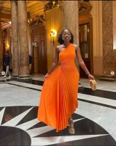 Plus Size Single Shoulder Hollow Out Maxi Dress GTJR-RC3007