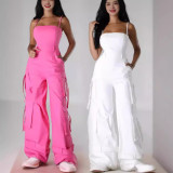 Plus Size Solid Color Multi-pockets Sling Jumpsuit GHXF-HX0411
