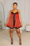 V Neck Color Block Satin Patchwork Mini Dress GTJR-RC3329