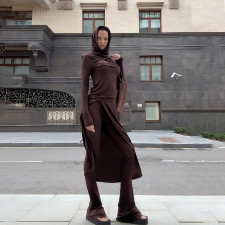 Solid Color Long Sleeve Long Dress Flare Pants Suit GZJQ-K25S81259