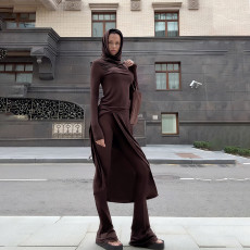 Solid Color Long Sleeve Long Dress Flare Pants Suit GZJQ-K25S81259