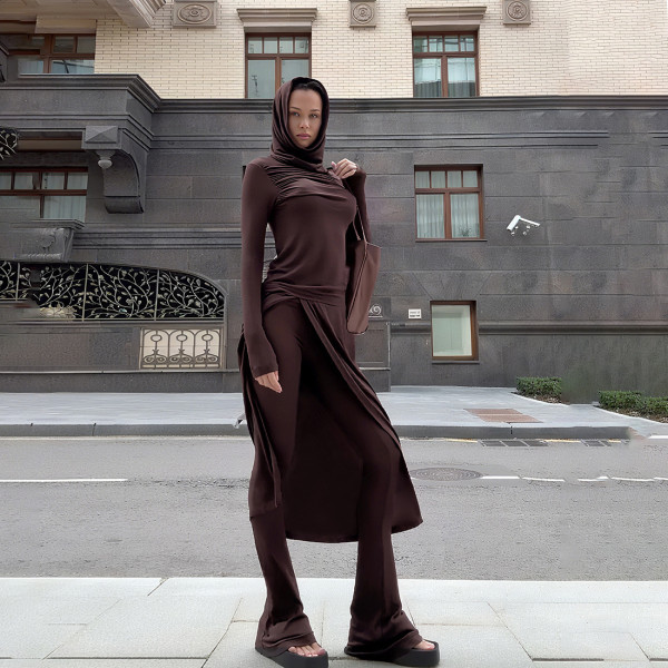 Solid Color Long Sleeve Long Dress Flare Pants Suit GZJQ-K25S81259