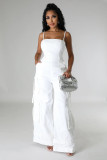 Plus Size Solid Color Multi-pockets Sling Jumpsuit GHXF-HX0411