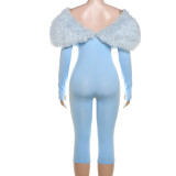 Fur Patchwork Tight Jumpsuit GZJQ-K25Q80180