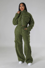 Plus Size Lamb Fleece Long Sleeve Warm Pants Suit GHXF-HX0373