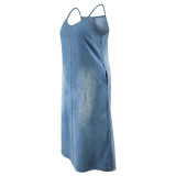 Plus Size Fashion Denim Sling Maxi Dress GDAM-218529