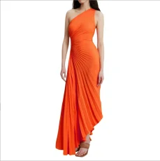 Single Shoulder Slash Neck Pleated Long Dress GTJR-RC3162