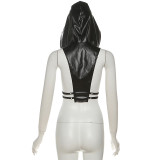 PU Leather Zipper Hooded Vest GZJQ-K25B81331