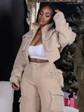 Plus Size Lamb Fleece Long Sleeve Warm Pants Suit GHXF-HX0373