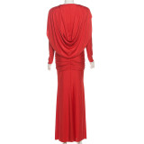 Long Sleeve Pleated Patchwork Maxi Dress GZJQ-K25D82048