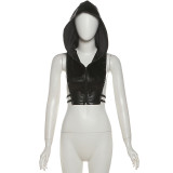 PU Leather Zipper Hooded Vest GZJQ-K25B81331