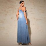 Plus Size Fashion Denim Sling Maxi Dress GDAM-218529