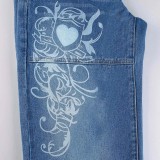 Irregular Print Washed Straight Jeans GQLF-6008