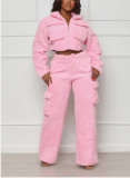 Plus Size Lamb Fleece Long Sleeve Warm Pants Suit GHXF-HX0373