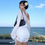 Hollow Out See Through Slash Neck Mini Dress GKLK-D3813792