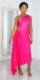 Single Shoulder Slash Neck Pleated Long Dress GTJR-RC3162