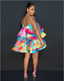 Layered Print Fishbone Halter Mini Dress GTJR-RC3168