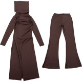 Solid Color Long Sleeve Long Dress Flare Pants Suit GZJQ-K25S81259