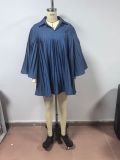 Loose Denim Pleated Casual Dress GTJR-RC3332
