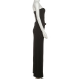 Sexy Wrap Chest Solid Tie Up Maxi Dress GZJQ-K25D82056