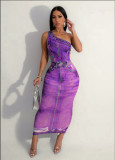 Print Slash Shoulder Long Dress GTJR-RC3239