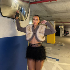 Faux Fur Patchwork Slim Short Jacket GZJQ-K25C80752
