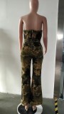 Plus Size Multicolor Print Wrap Chest Jumpsuit GHXF-HX0372