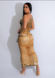 Print Slash Shoulder Long Dress GTJR-RC3239