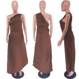 Single Shoulder Pleated Satin Midi Dress GTJR-RC3125