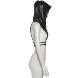 PU Leather Zipper Hooded Vest GZJQ-K25B81331