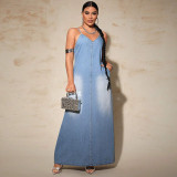 Plus Size Fashion Denim Sling Maxi Dress GDAM-218529